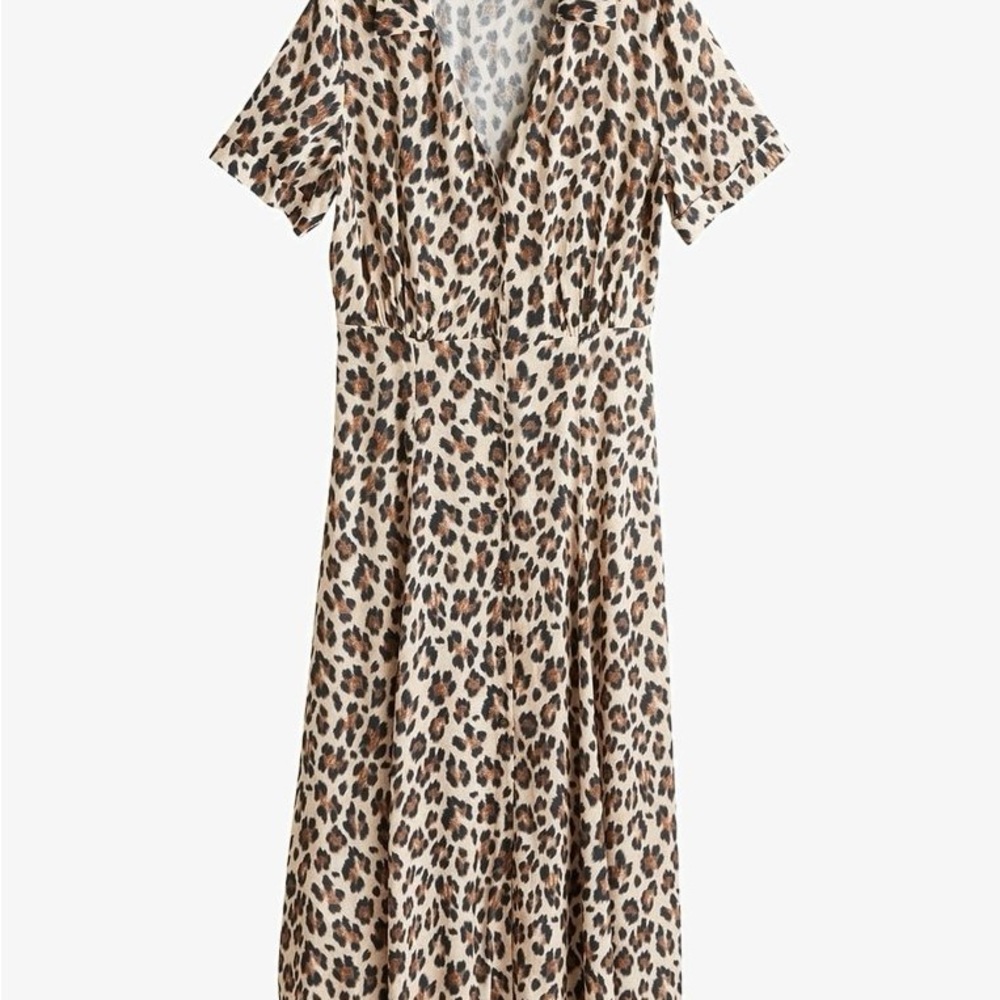 Mango Leopard Print Midi Dress Size Medium Excellent Condition - Picture 2 of 13